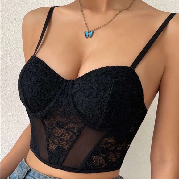 Floral Lace Corset Bustier Crop Cami Top - Picture 3 of 8